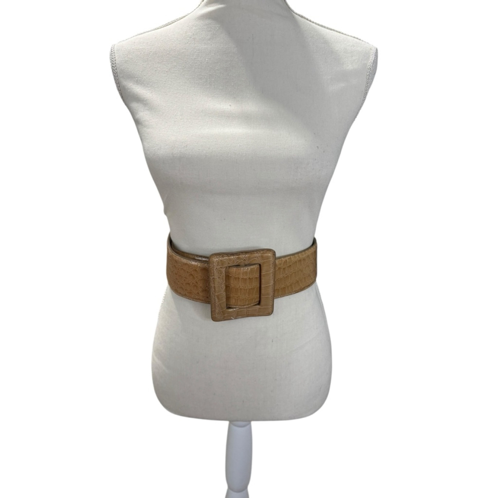 Women's Betsey Johnson Tan Croc Embossed Leather Belt